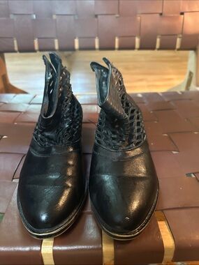 Sugar Black Woven Leather Ankle Booties